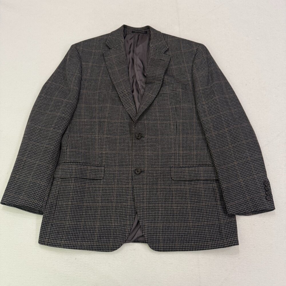 Lauren Ralph Lauren Blazer 42R Wool Houndstooth Sport Coat Mens Brown Gray Class